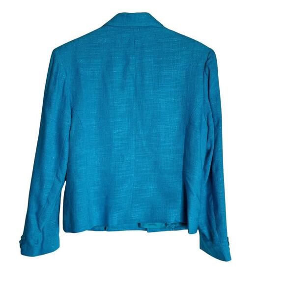 Vintage Gilmor Blazer Jacket Womens 10 Turquoise Rayon Flax Double Breasted - Picture 2 of 10